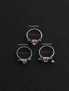 3pcs Dark Wing Pink Rhinestone Heart Bow Punk Style Fashion Ring Set For Women - Black - View 5