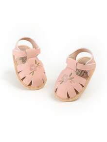 Infant/Toddler Girls' PU Leather Soft Bottom Open Toe Floral Princess Flat Sandals, Summer - Pink - View 8