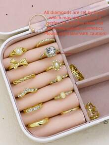 Bộ 15 chiếc nhẫn thời trang mạ vàng hình bướm, hoa và lá đính ngọc trai giả, thích hợp cho phụ nữ đeo hàng ngày, đi biển, mùa hè, cũng là món quà lý tưởng cho Ngày Valentine, Ngày của Mẹ. - Vàng - Xem 5