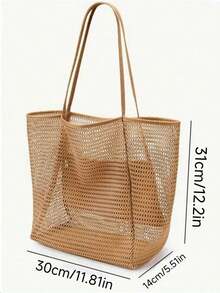 [Beach Bag] Large Capacity Beach Travel Bag | Women's Shoulder Bag, Women's Shopping Tote Bag, Beach Mesh Tote Bag, Women's Foldable Shoulder Bag, Travel Bag Beach Nylon Mesh Tote Bag, Casual Tote Bag Hobo Women's Foldable Shoulder Bag, Mesh Beach Tote Bag Large Size Women's Bag Upgraded Version, With Multiple Pockets, Suitable For Beach Picnic Vacation, Large Capacity Waterproof Beach Bag - Khaki - View 4