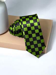 男士格纹领带一条，适合聚会和节日场合，窄款格纹领带，适合年轻职业人士/派对穿着，设计款 - 彩色 - 查看 5