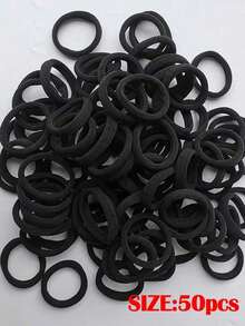 50pcs Black Simple Plain Color Elastic Hair Tie, 50pcs Summer Daily Black Elastic Hair Accessory For Women, Minimalist Ponytail Holder, Hairstyles Ideas, Rubber Band, Hair Accessories Set - 50PCS Black - View 3