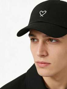1顶男女通用棒球帽，时尚百搭遮阳帽，带有刺绣心形图案 - A - 查看 5