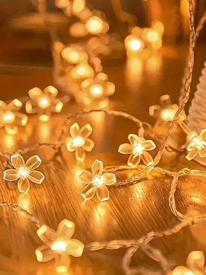 1条1.5/3/6米LED樱花串灯 - 电池供电，适用于卧室墙面装饰、户外露营帐篷装饰、婚礼餐桌布置、女士生日派对装饰灯、家居装饰、母亲节装饰花灯、户外花园树木装饰灯串