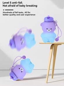 Cute Bear Collapsible Silicone Kids Water Bottle 600ml, Platinum, Foldable &5-Level Drop Resistant, Carabiner Clip, Leakproof | Gift, Festival Special, Back To School, Easter Basket, Christmas Stocking Stuffer For Boys Girls Toddler - Multicolor - View 10