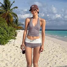 Traje de baño de moda 2026 - cuadros marrones - Ver 7