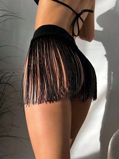 Summer Swimsuit, Women's Fashionable And Sexy Black Tassel Wrapped Gauze, Sexy And Elegant, Suitable For Dance Or Parties
