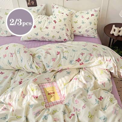 Bộ 3 món chăn ga gối họa tiết bướm và nơ nhiều màu sắc, thích hợp cho bốn mùa, chất liệu mềm mại, thân thiện với da, không bao gồm ruột chăn, phù hợp với giường đôi cỡ lớn và cỡ Queen, thích hợp cho mọi mùa, dùng để trang trí nhà cửa, làm quà tặng, có thể giặt máy.