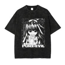 Nuevas camisetas populares y a la moda: Camiseta "Crows Cry" con estampado vintage lavado, estilo retro americano, con la imagen de Koito Rika y Ryuna, de manga corta y corte holgado. - 1. Angustiado - Ver 9