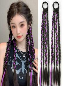 1件/2件装合成马尾辫接发,Y2K甜美酷女孩派对、节日辫子接发 - 拼色 - 查看 12