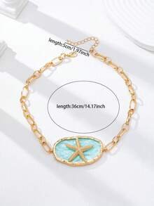 1pc Women's Gold-Plated Chunky Starfish Pendant Necklace - Ocean Theme Shell Pendant Necklace - Boho Summer Beach Vacation Accessory - Multicolor - View 5