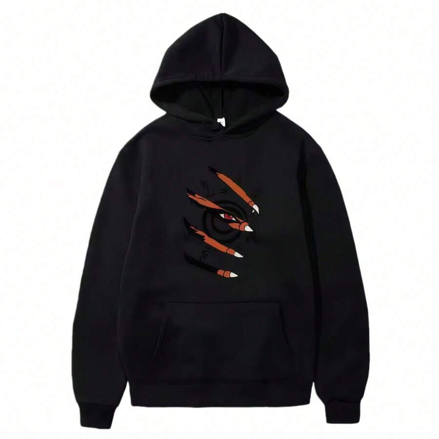 Loose Street Trendss Anime Simple Fashion Style Couple Loose Pullover Printed Sweatshirt Adult Men And Women Sportswear - màu đen - Xem 1
