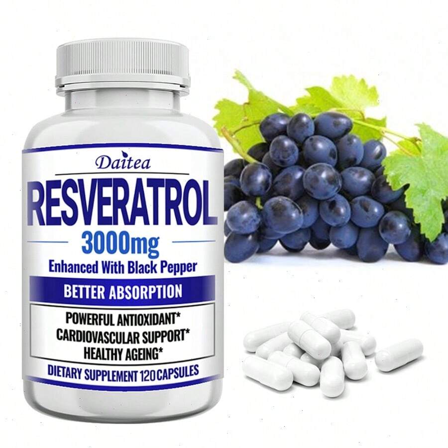 Resveratrol 3000 Mg With Black Pepper - Cardiovascular Support & Healthy Ageing - 120 Capsules - 1 Bottle - View 1