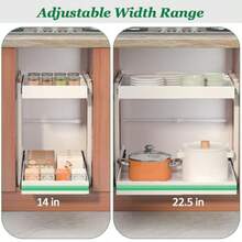 REALINN - Organizador de gabinete extraíble de 2 niveles estantes deslizantes de 21 pulgadas de profundidad cajones expandibles de 14 a 22.5 pulgadas de ancho resistentes para ollas de cocina - Blanco - Ver 5