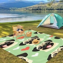 1件185*235厘米动物狗图案宠物狗红色爱心印花防水防沙大号沙滩毯，适合2-3人沙滩休闲度假，轻薄耐用户外露营野餐垫 - C - 查看 5