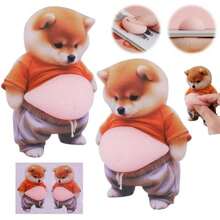 3D Corgi Dog Belly Sticker, Cute Puppy Wearing Orange Clothes On Soft Pink Background, Cartoon Style Corgi Belly Sticker - Multicolor - View 4