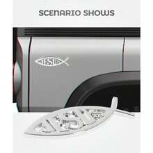 2PCS Jesus Car Decal 3D Christian Auto Stickers  Bumper Decals For Cars Motorcycles SUVs Trunk Door Fender Decoration Silver Finish Religious Vehicle Accessories Suitable For Exterior Automotive Decoration And Personal Expression - 銀色 - 查看 3