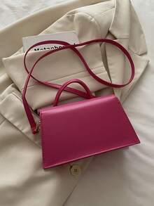 1pc High-Quality Flap Handbag, Suitable For Women's Casual, Dating, All Seasons - Hot Pink - View 5