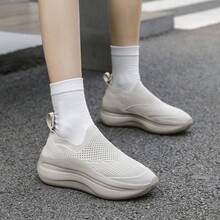 Women's Solid Color Casual Sports Shoes, Lightweight Soft-Sole Athletic Sneakers, Low-Top Breathable Fitness Shoes, Comfortable Thick-Soled Running Shoes - Apricot - View 5