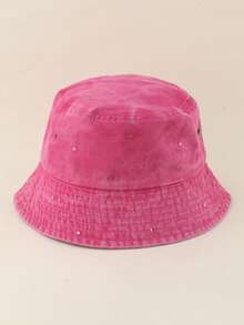 Fashionable Street Style Rhinestone Bucket Hat, Women's Casual Vintage Washed Bucket Hat, Foldable Handmade Rhinestone Sun Protection Hat For Spring & Summer,Beach,Travel - Rhinestones - View 12