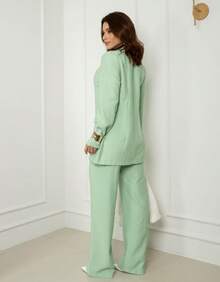 Women's Premium Blazer And Pants Set - Mint Green - View 2