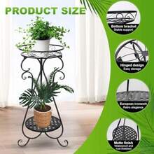 Soporte de esquina de metal para interiores - Soporte de 2 niveles de altura para macetas para exteriores soporte de hierro a prueba de óxido estante de soporte redondo para plantas - negro - Ver 5