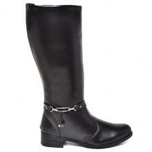 Riding Boot With Side Buckle Detail And Zipper, Made Of High-Quality Synthetic Leather. - Black - View 2