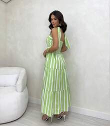 15 Striped All-Over Print Fabric Gathered Hem With Ruffle Wedding Dresses - 淡綠 - 查看 4