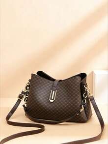 1pc Fashionable Coffee Texture Handbag, Shoulder Bag & Crossbody Bag 2-In-1, Suitable For Travel, Shopping, Sightseeing - Coffee - View 10