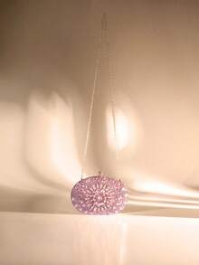 Women's Evening Bags Sparkly Rhinestone Clutch Purses Luxury Handbags | Sparkly, Rhinestone, Luxury, Sparkly, Rhinestone, Luxury - Sparkling Oval Purse With Convertible Gold Chain, Elegant Bridal & Prom Handbag For Weddings, Parties, And Formal Events - 粉色 - 查看 4