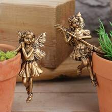 1 Set Copper Elegant Flower Fairy Statue Hanging Decor, Suspended Nymph Sculpture, Spring Fairy Garden Decoration, Simulating Elves Working In The Countryside, Adding Mysterious And Dreamy Charm To The Garden - Imitation Copper Fairy Flower Pot Pendant - View 7