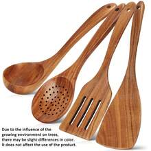 AIUHI Bộ 4 dụng cụ nhà bếp bằng gỗ, gồm thìa và muỗng gỗ dùng để nấu ăn, dụng cụ bằng gỗ chống dính. - màu nâu - Xem 6