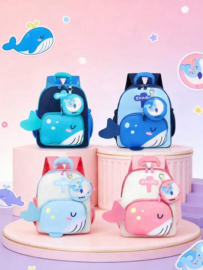 1pc This Stylish Cartoon Whale Mini Backpack With A Nylon Zipper Closure Is Suitable For Various Occasions And Has A Wide Range Of Uses. It'S Versatile And Suitable For Outdoor Activities, Playtime, Commuting, And More, Making It A Perfect Gift For Teenagers.