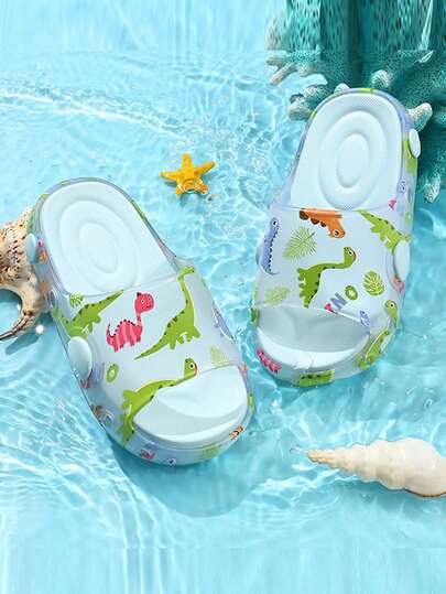 Dép trẻ em, dép đi trong nhà mùa hè cho bé trai, đế mềm, chống trơn trượt, họa tiết hoạt hình khủng long dễ thương, dép cho trẻ mới biết đi.