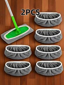 2 Pieces Of Reusable Ultra-Fine Fiber Mop Pad, High Quality Mop Refill Pads, Super Absorbent And Durable Wet/Dry Cleaning Cloth, Gray Polyester, With White Edge Round Design, With Elastic Band Design, Compatible With Most Flat Mops - Multicolor - View 8