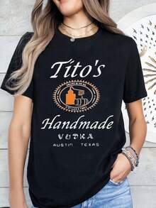 Titos Handmade Vodka Austin Texas Logo T-Shirt Women Casual Fashion Top Gift For Vodka Lover Party Wear Summer Outfit,220g - màu đen - Xem 2