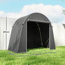 Portable Garden Shed, Bicycle Tent, Roll-Up Door With Zipper, Metal Frame, Versatile Storage, Plastic Cover, Dark Grey - Dark Gray - View 3