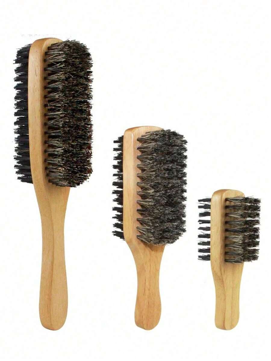 男士猪鬃毛刷，S/M/L码，天然木质波浪形刷头，男士两用胡须梳 - 鬍鬚刷 - 查看 1
