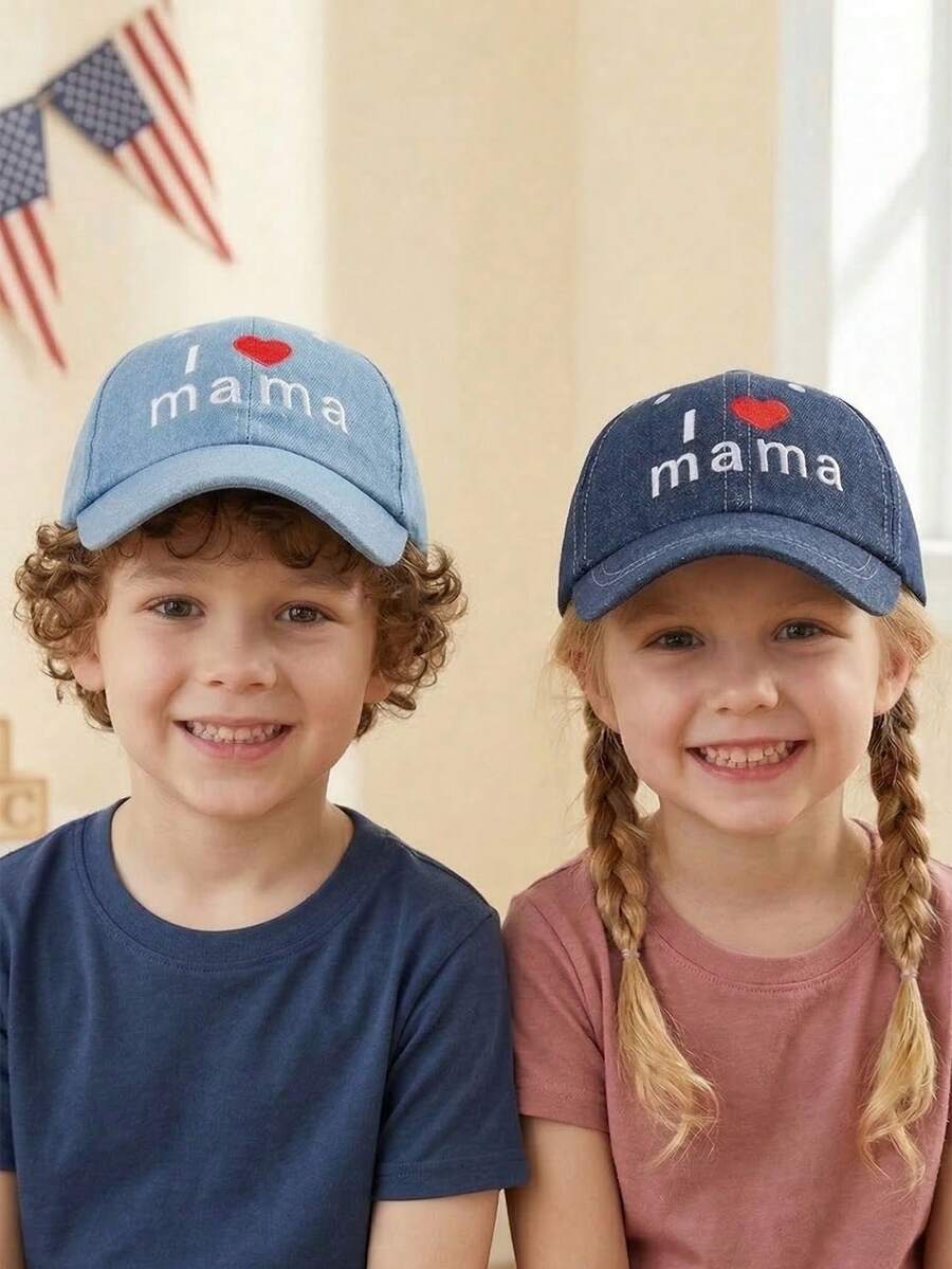 2Pcs Baby Boys Girls Letter Graphic Embroidered Breathable Sunshade Cute Peaked Hat Mother's Day Father's Day Gift - Multicolor - View 1