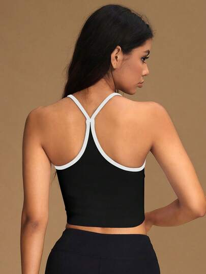 VVX Women Color Block Sweetheart Neck Crop Tank Tops Spaghetti Straps Sexy Backless Workout Yoga Sports Camisole Y2K Seamless Ribbed Casual Soft For Gym Daily Wear All Seasons