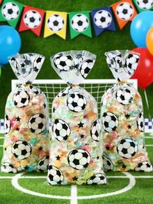 100个足球透明礼品袋，黑白足球礼品包装袋，男孩生日派对小礼品袋，足球比赛礼品包装用品，足球冠军庆祝餐桌装饰，足球主题派对用品，足球生日派对糖果袋，足球球门派对礼品袋填充物，婴儿派对装饰，厨房烘焙袋和分装袋，房间装饰，家居装饰，足球装饰，生日礼物，派对礼品 - 足球 - 查看 1