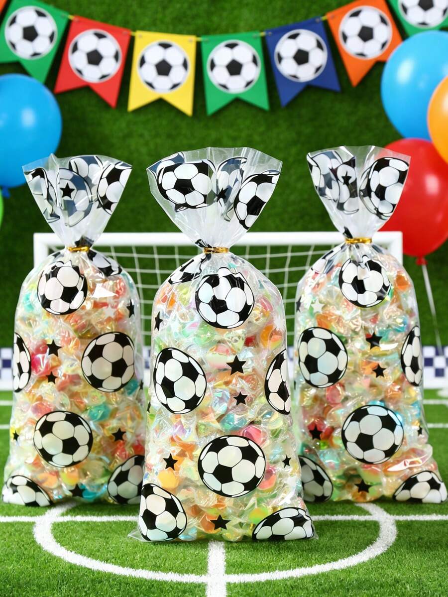 100个足球透明礼品袋，黑白足球礼品包装袋，男孩生日派对小礼品袋，足球比赛礼品包装用品，足球冠军庆祝餐桌装饰，足球主题派对用品，足球生日派对糖果袋，足球球门派对礼品袋填充物，婴儿派对装饰，厨房烘焙袋和分装袋，房间装饰，家居装饰，足球装饰，生日礼物，派对礼品 - 足球 - 查看 1