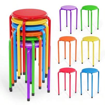 18 Inch Padded Stacking Stools Colorful Portable Nesting Metal Round Stackable Stools Decoration For School Home Kitchen Indoor Outdoor Party Pack Of 6