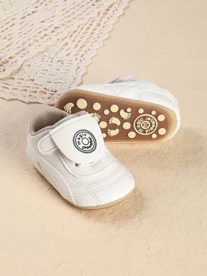1 Pair New Boys' PU Solid Color Letter Casual Shoes, Comfortable Minimalist High-End Slip-On Sneakers