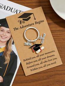 2026届毕业季钥匙扣套装（6件），包含毕业帽钥匙扣和贺卡，金属合金毕业纪念挂件，庆祝毕业，2026届毕业生，毕业礼物，背包挂件 - 多色 - 查看 5