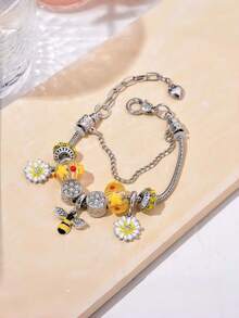 1pc Fashionable & Versatile Women's Jewelry New Arrival, Cute Bee Charm DIY Alloy Bracelet - Luxurious Women's Charm Jewelry, Suitable For Daily Wear And Parties - Multicolor - View 3