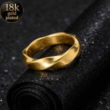1 pieza Anillo de diseño ondulado minimalista de 18K oro, talla 8, estilo casual, accesorio de moda unisex para uso diario y de fiesta, joyería de pareja - Dorado - Ver 4