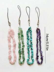 碎石时尚天然水晶手机挂绳蛋白石紫水晶绿东陵玉绿松石玫瑰石英碎石手机链女士挂饰春季礼物 - 彩色 - 查看 5