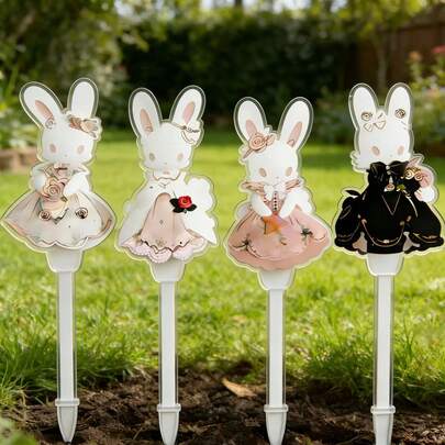2D亚克力欧式宫廷风格兔子花园插牌 | 复活节和春季户外庭院装饰，送给朋友和园艺爱好者的礼物