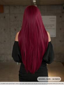 7JHH WIGS 34 Inch Extra Long Straight Wine Red Wig With Bangs - Super Long Natural Layered Wigs, High Quality Soft Synthetic Fiber Velvet Purple Burgundy Wigs For Women Daily Wear, Festival Ready Party Use, Mother's Day Gifts & Graduation Gift - Beginners Glueless Wig Accessories - Màu đỏ tím - Xem 3
